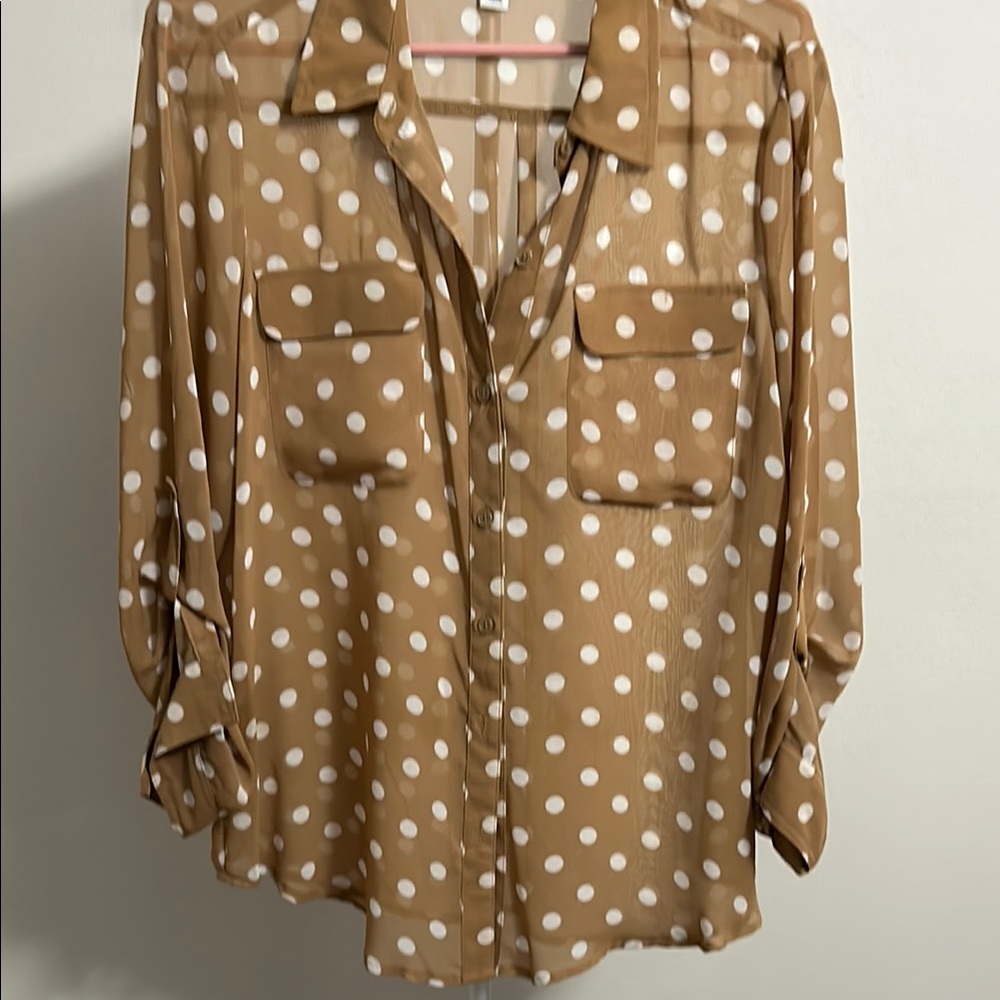 Old Navy Tan Cuffed Sleeve Blouse